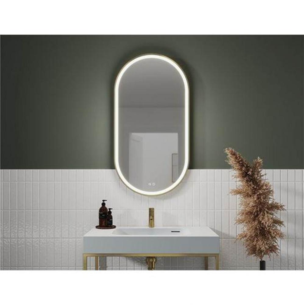 MAGNA OBLONG FRAMED MIRROR 20'' W x 39'' H +DEFOG +LIGHT, BLACK