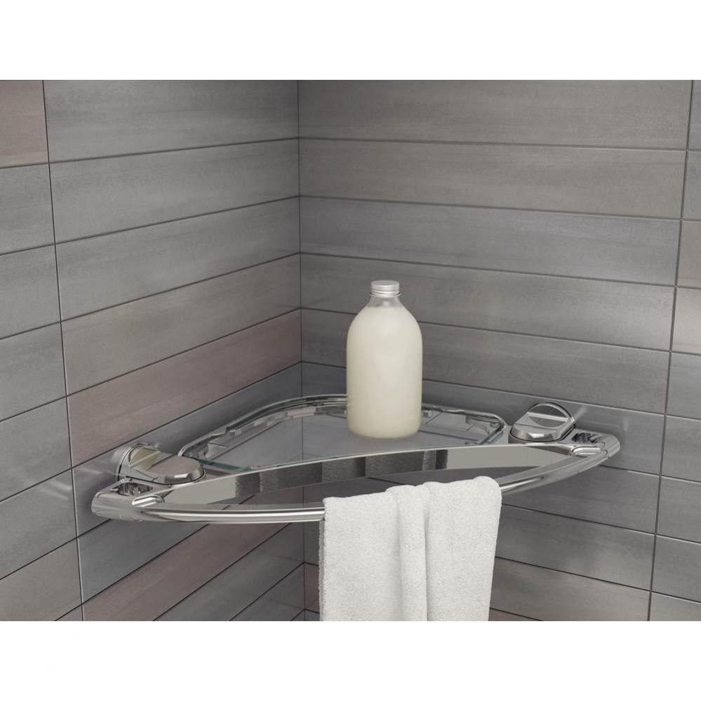 METAL GLASS SHELF KIT WALL MOUNT - 10''/RD/CHR