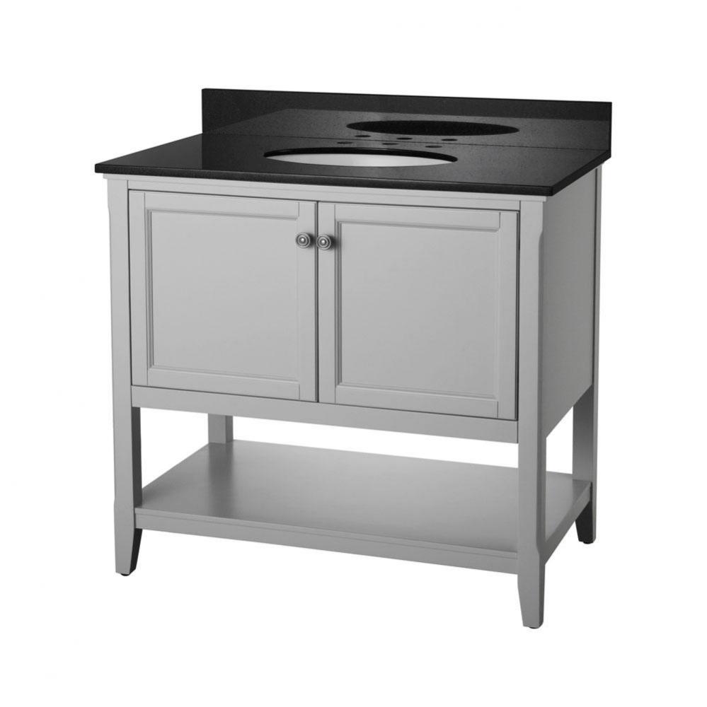 Auguste 36 inch bathroom vanity in gray with two doors and open