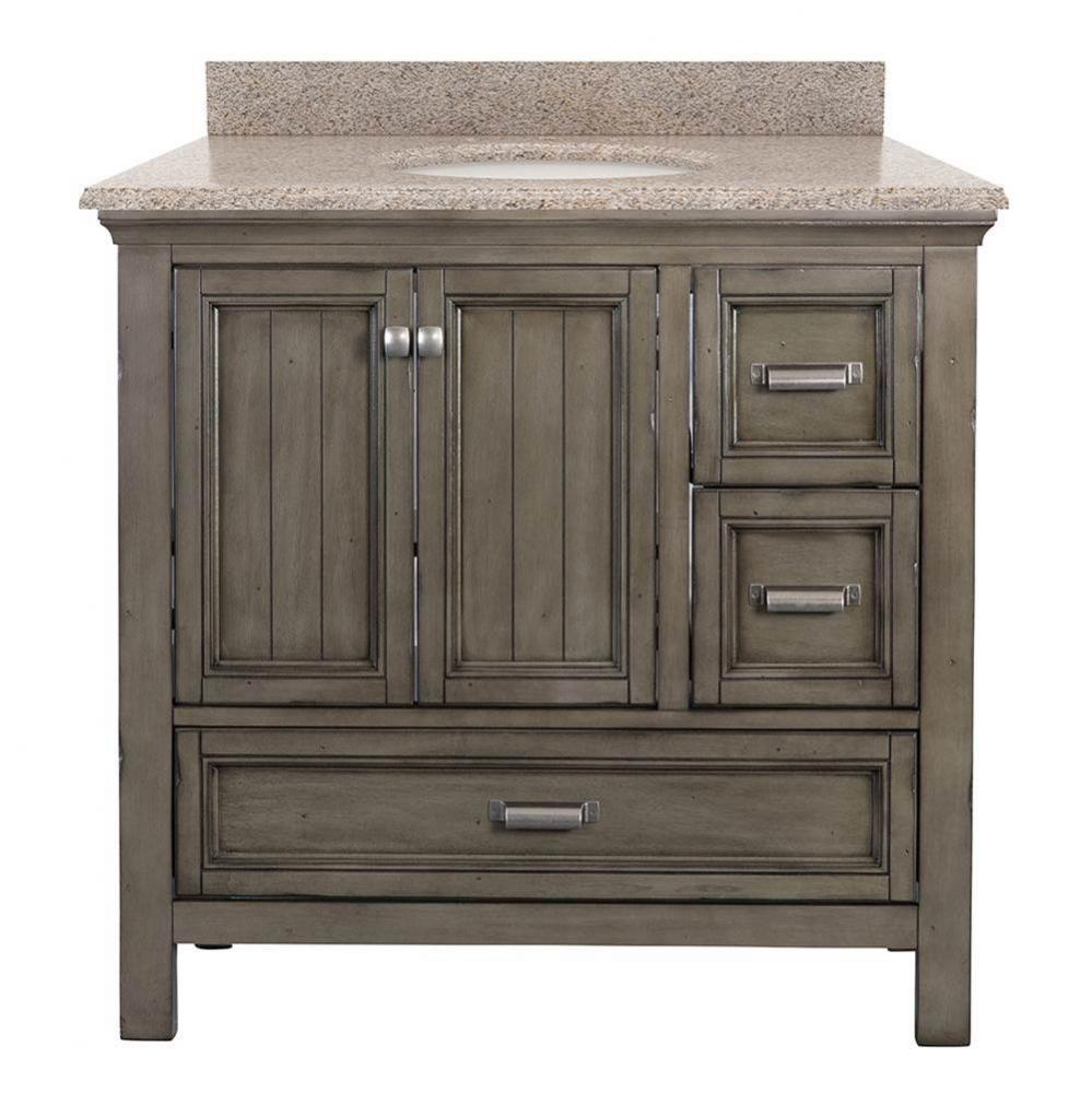 Brantley 37'' Distressed Grey Vanity with Mohave Beige Granite Top