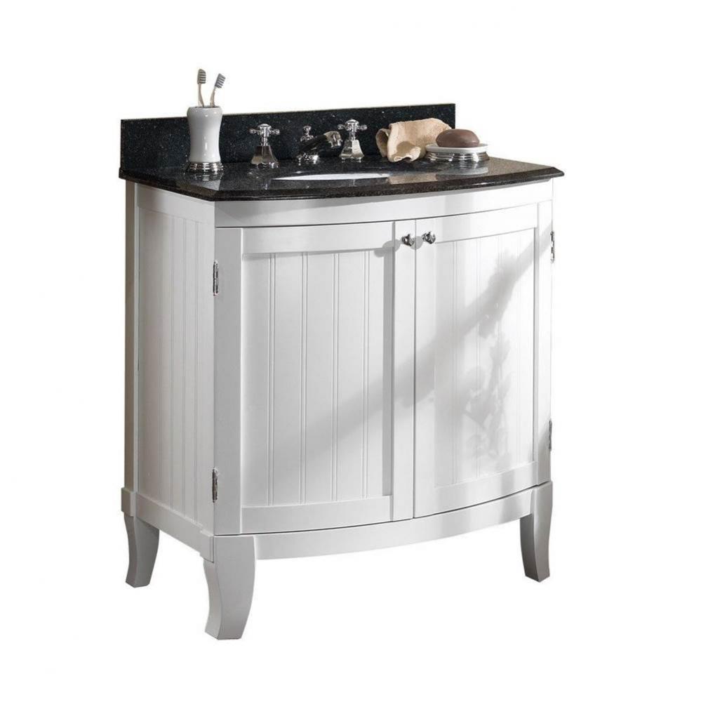 Bellani white bath vanity with Midnight Pearl granite vanity