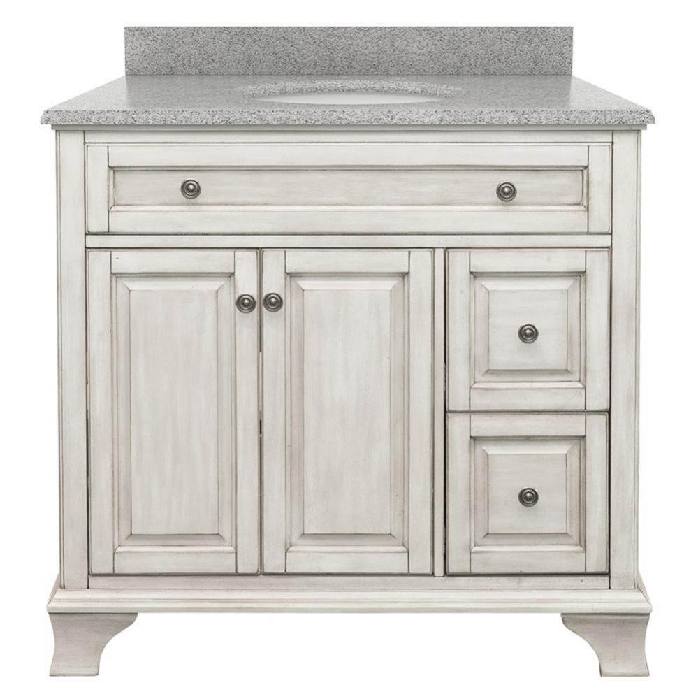Corsicana 37'' Antique White Vanity with Rushmore Grey Granite Top