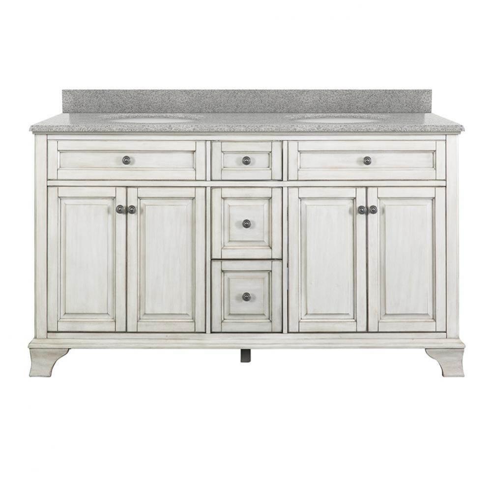 Corsicana 61'' Antique White Vanity with Rushmore Grey Granite Top