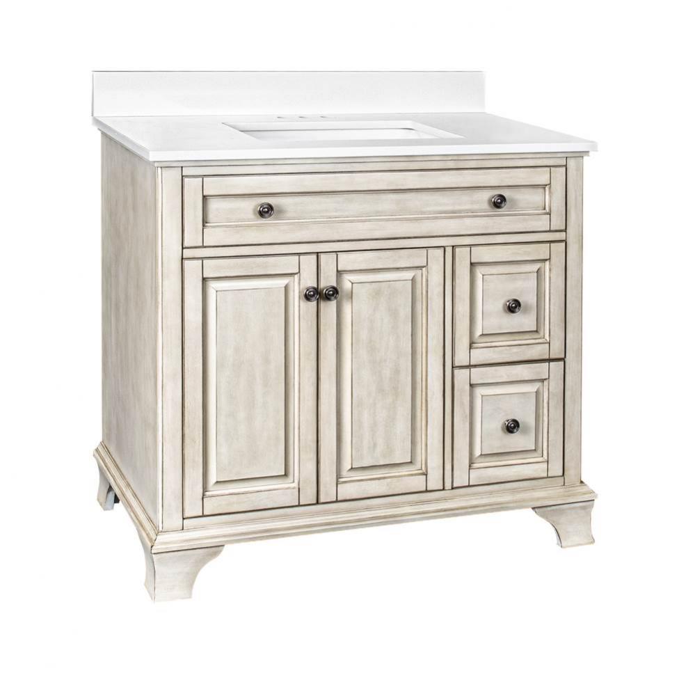Corsicana 37'' Antique White Vanity with Black Galaxy Granite Top