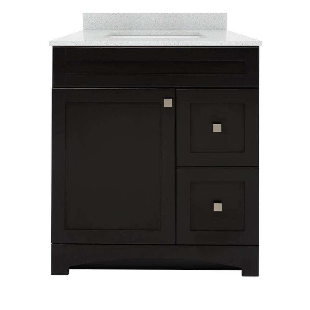 Monterrey 31'' Black Coffee Vanity with Silver Crystal White Engineered Stone Top