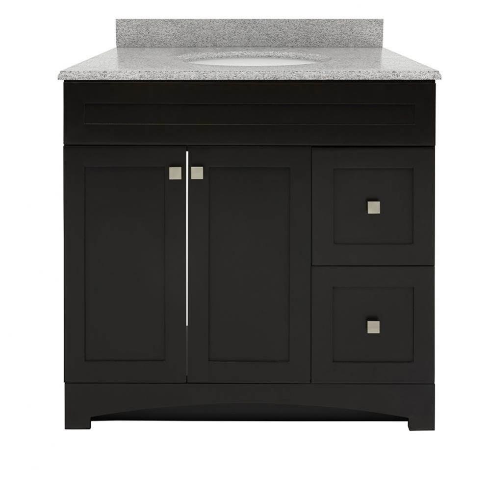 Monterrey 37'' Black Coffee Vanity with Silver Crystal White Engineered Stone Top