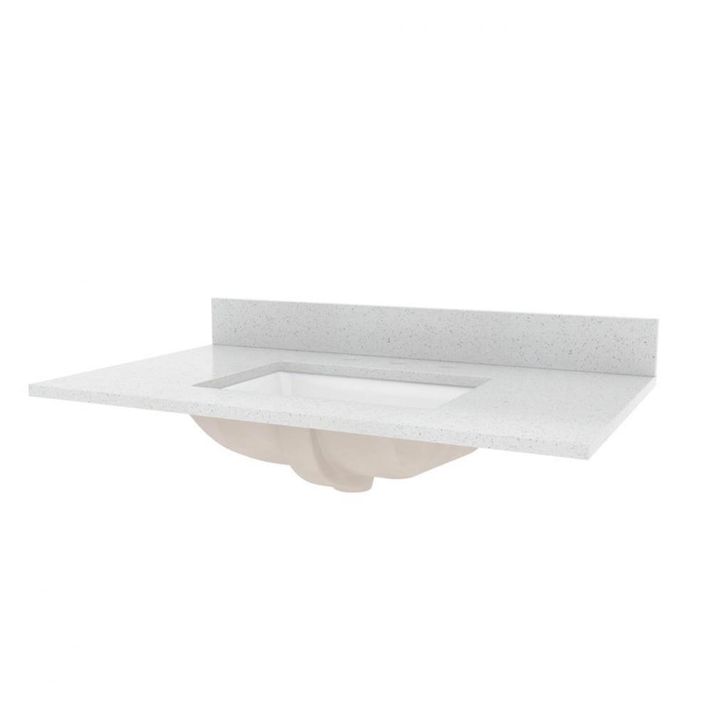 37'' Silver Crystal White Engineered Stone Top with White Rectangular Bowl
