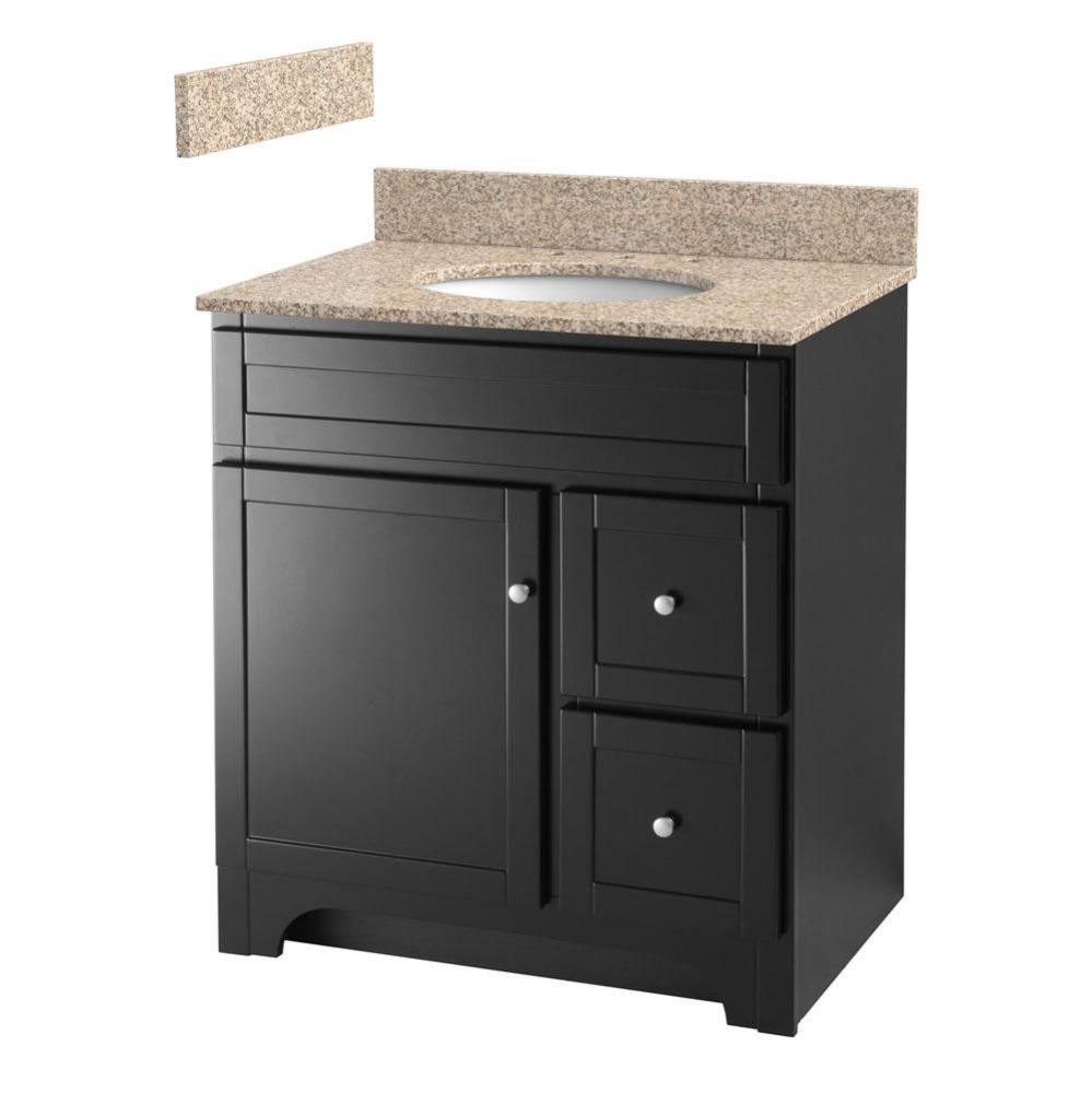 Worthington 30 inch espresso bathroom vanity with wheat beige granite top and white vitreous
