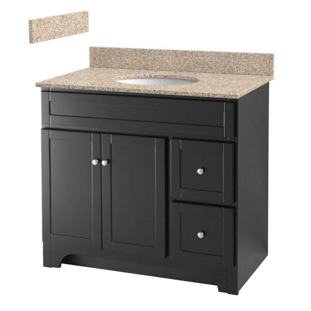 Worthington 36 inch espresso bathroom vanity with wheat beige granite top and white vitreous