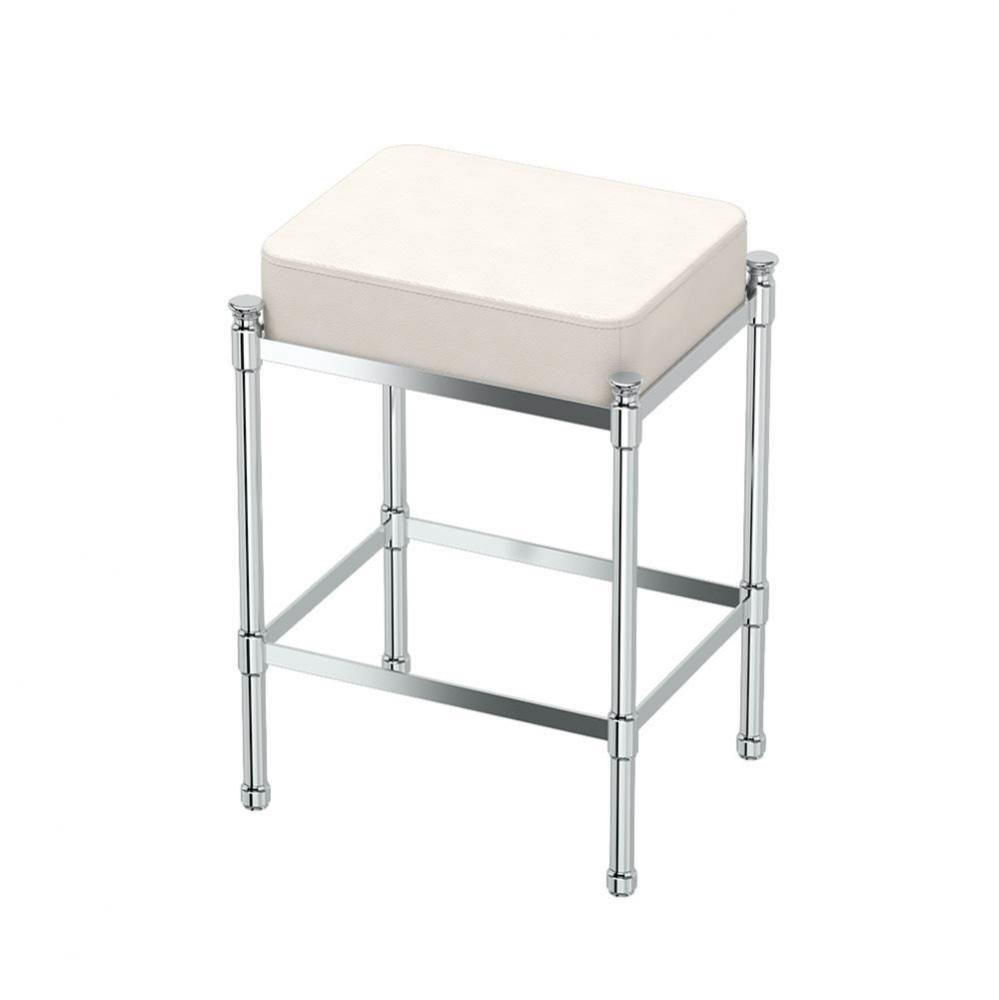 Rectangle White Leather Vanity Stool Chrome