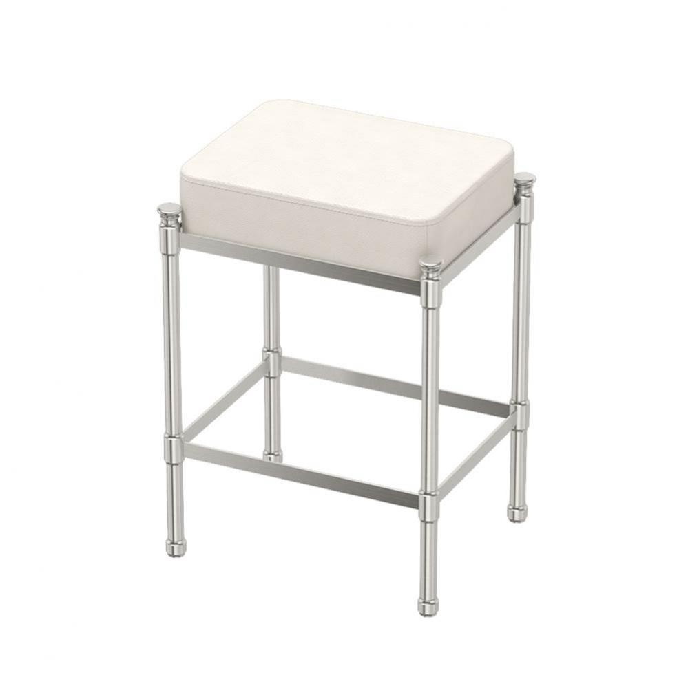 Rectangle White Leather Vanity Stool Satin Nickel