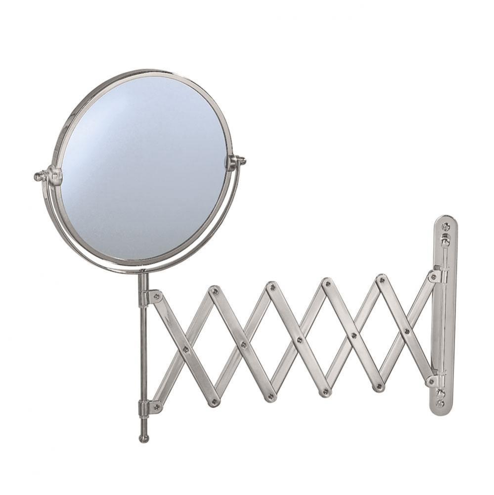 Accordion Wall Mirror 7.5'' Dia., 3X Magnification, Satin Nickel