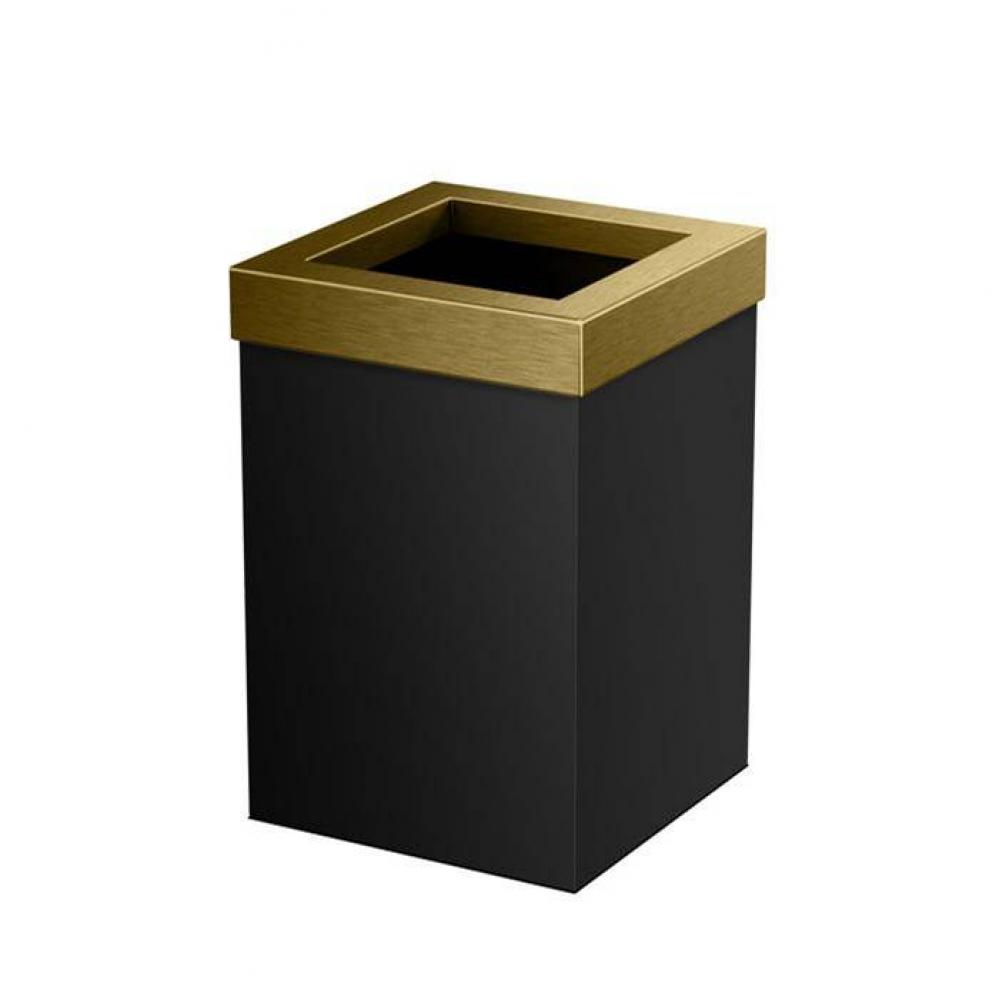 Wastebasket Square 11.875''H, Matte Black/Brushed Brass