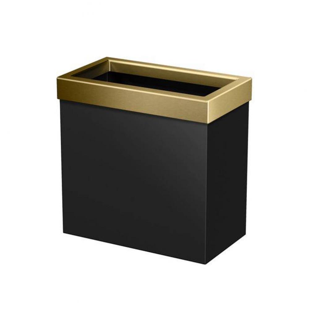 Wastebasket Rectangular 11.875''H, Matte Black/Brushed Brass