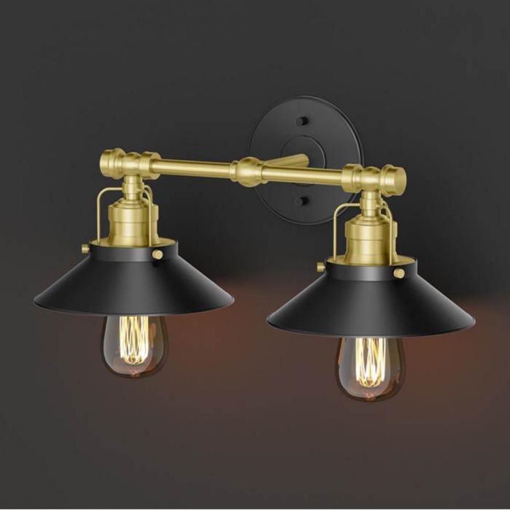 Modern Farmhouse Metal Double Sconce, Matte Black/Brushed Brass