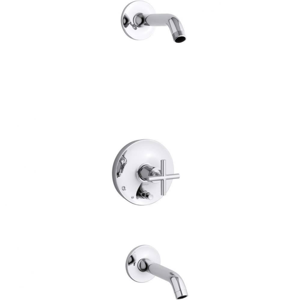 Purist® Rite-Temp® bath and shower trim kit with push-button diverter and cross handle,