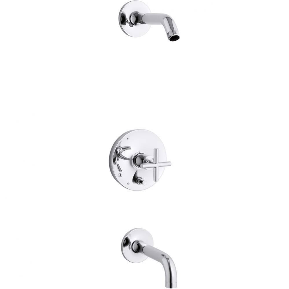 Purist® Rite-Temp® bath and shower trim kit with push-button diverter and cross handle,