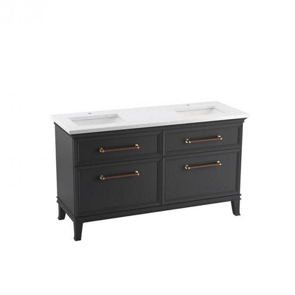 60'' bathroom vanity cabinet with sinks and quartz top