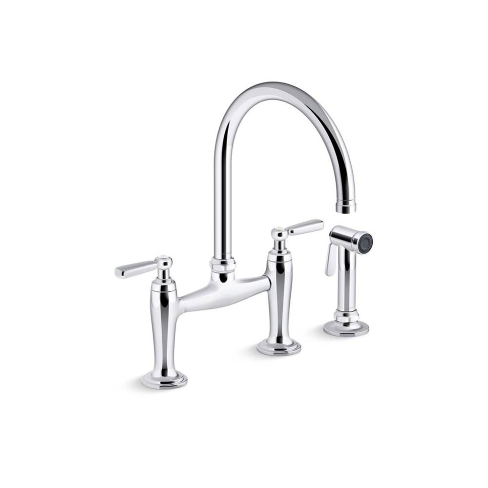 Edalyn™ by Studio McGee Two-hole bridge kitchen sink faucet with side sprayer