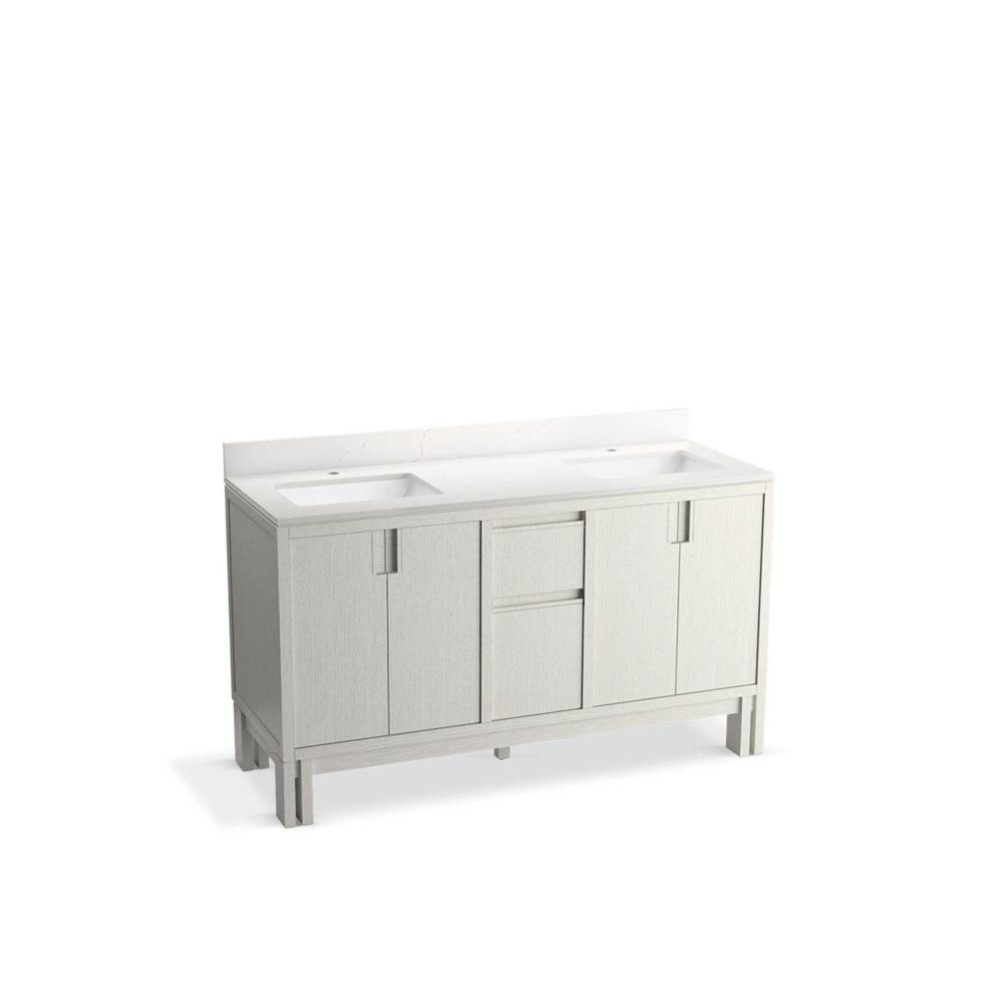 Solive™ 60'' bathroom vanity cabinet with sinks and quartz top