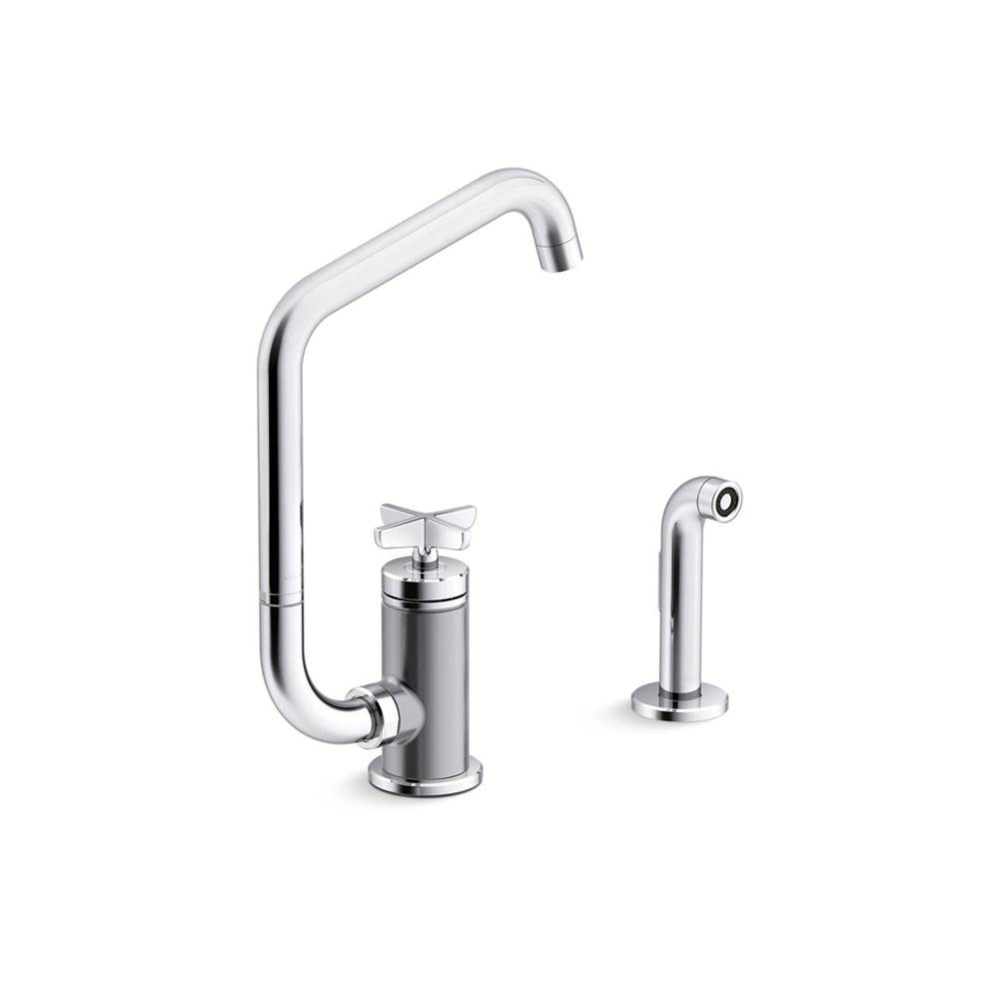 Billet™ Single-handle kitchen sink faucet with two-function extended-reach spout and side spraye