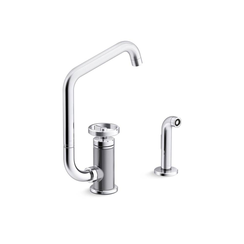 Billet™ Single-handle kitchen sink faucet with two-function extended-reach spout and side spraye