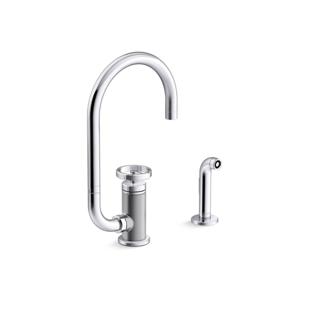 Billet™ Single-handle kitchen sink faucet with two-function extended-reach spout and side spraye