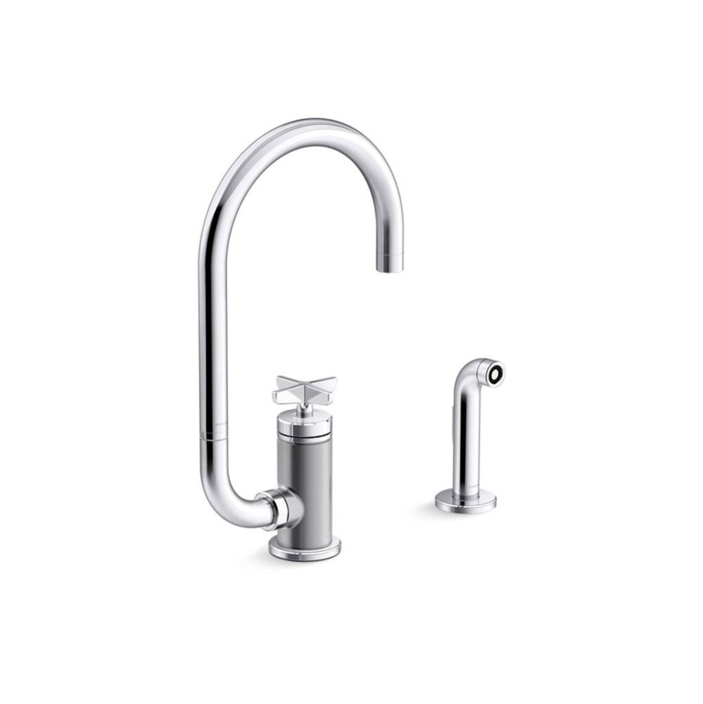 Billet™ Single-handle kitchen sink faucet with two-function extended-reach spout and side spraye