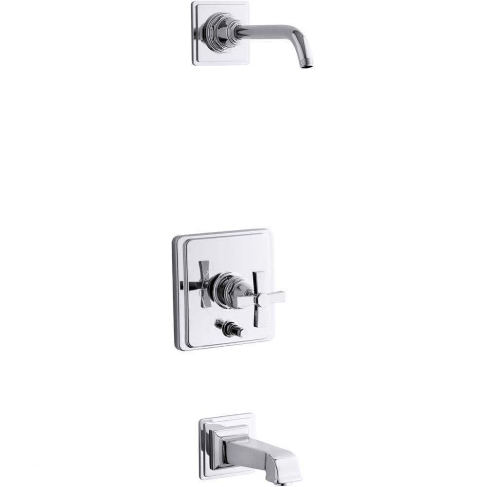Pinstripe® Pure Rite-Temp® bath and shower trim kit with push-button diverter and cross