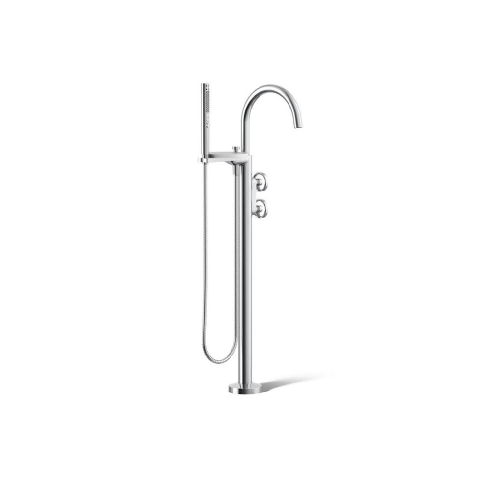 Components® Floor-mount bath filler trim with industrial handles and handshower