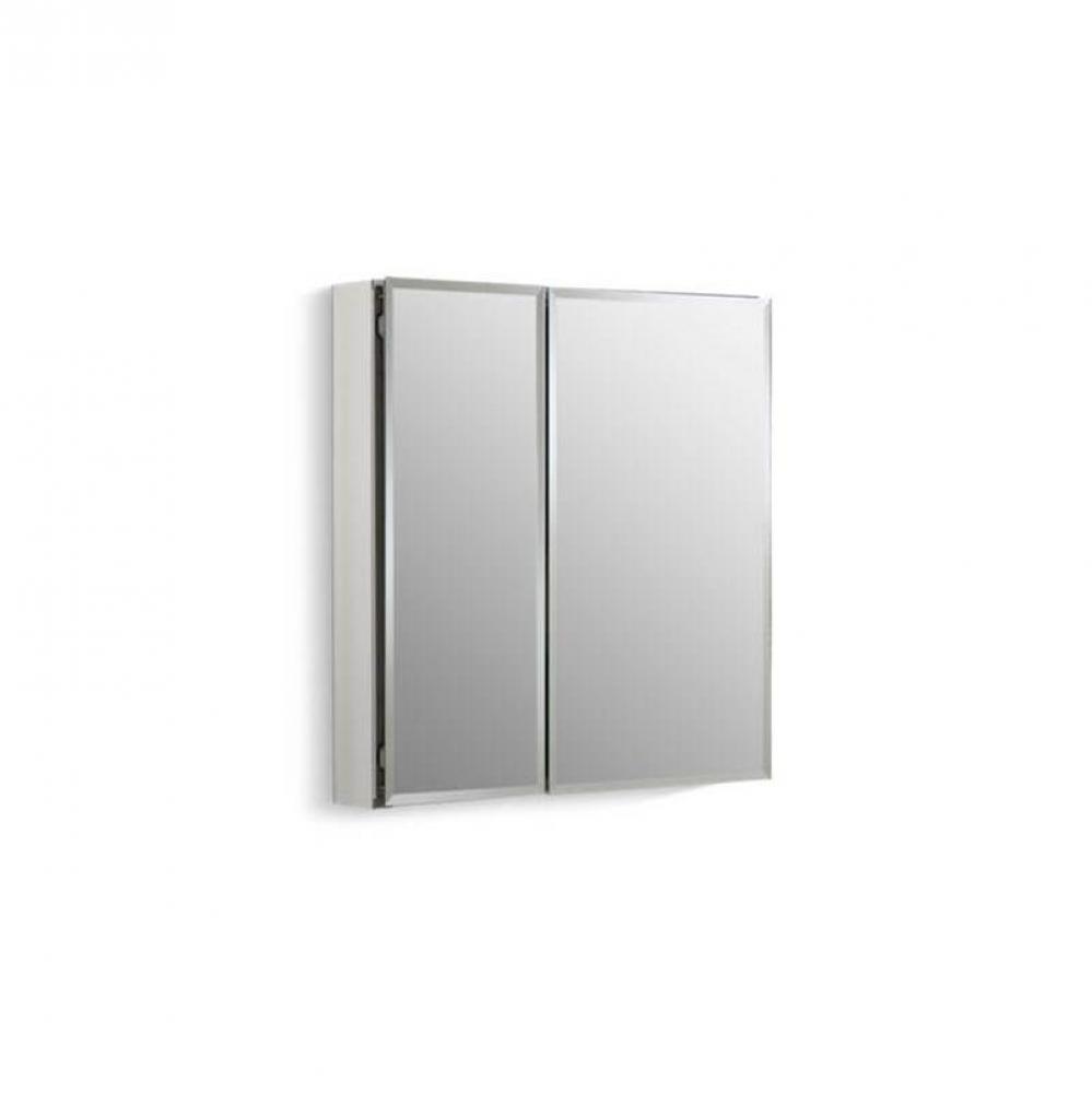 25'' W x 26'' H aluminum two-door medicine cabinet with mirrored doors, bevele