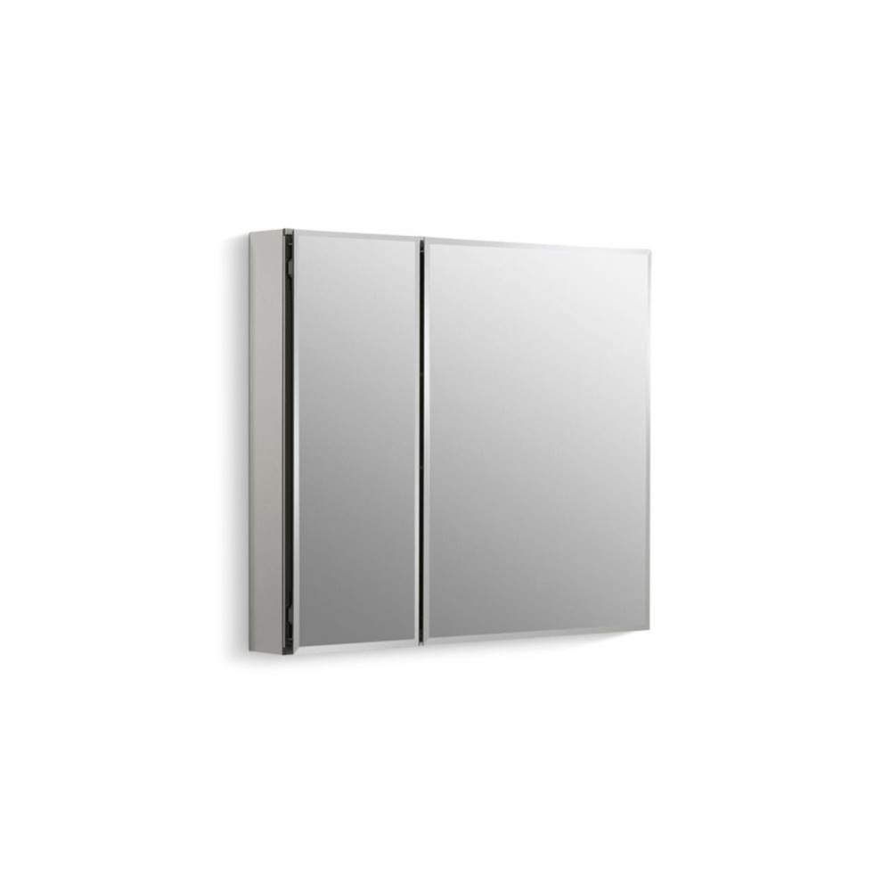 30'' W x 26'' H aluminum two-door medicine cabinet with mirrored doors, bevele
