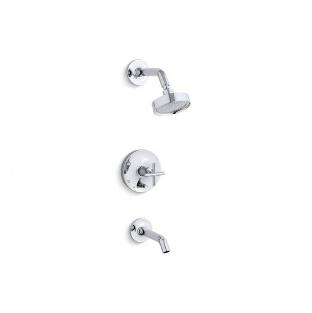 Purist® Rite-Temp® bath and shower trim kit with push-button diverter and cross handle,