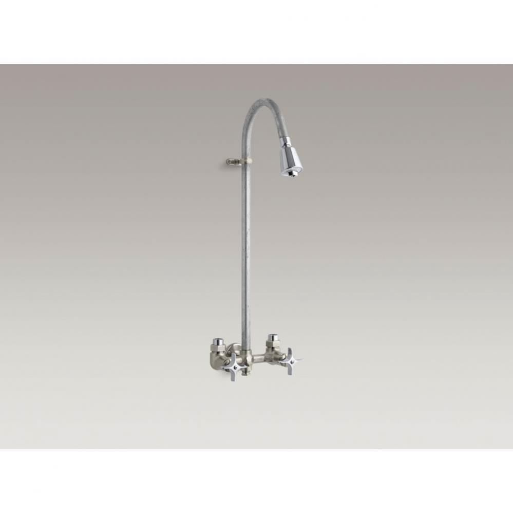 Industrial exposed shower with reversible yoke and galvanized riser