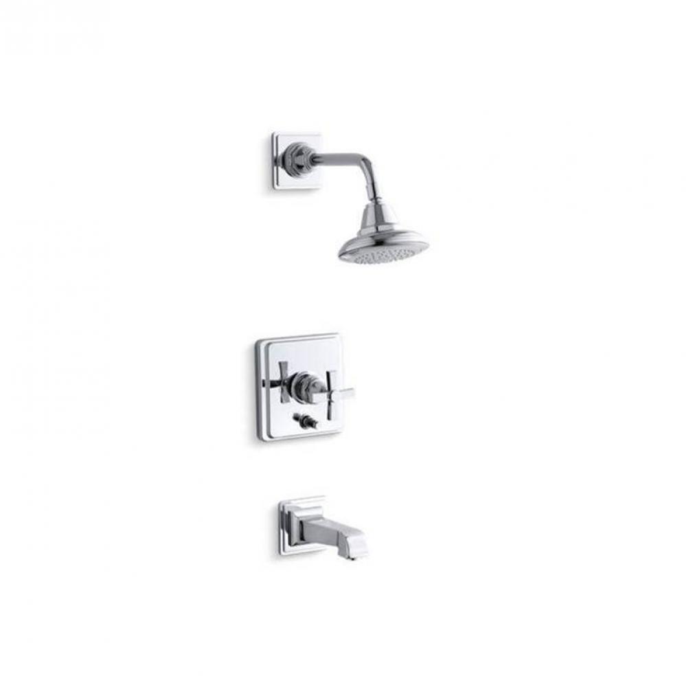 Pinstripe® Pure Rite-Temp® bath and shower trim kit with push-button diverter and cross