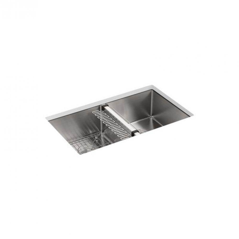 Strive® 32'' undermount double-bowl kitchen sink with accessories