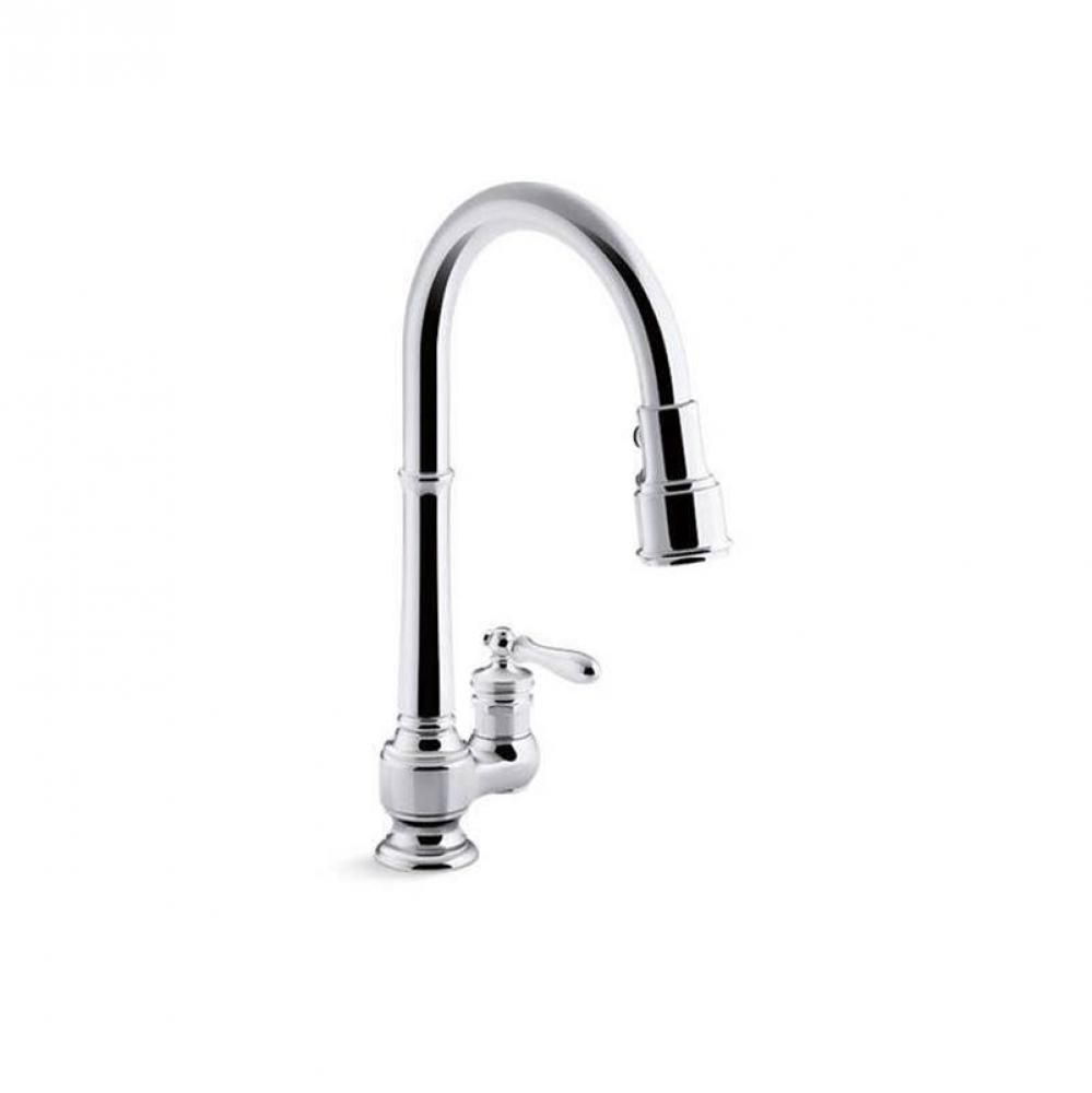 Artifacts® Pull-down kitchen sink faucet with three-function sprayhead