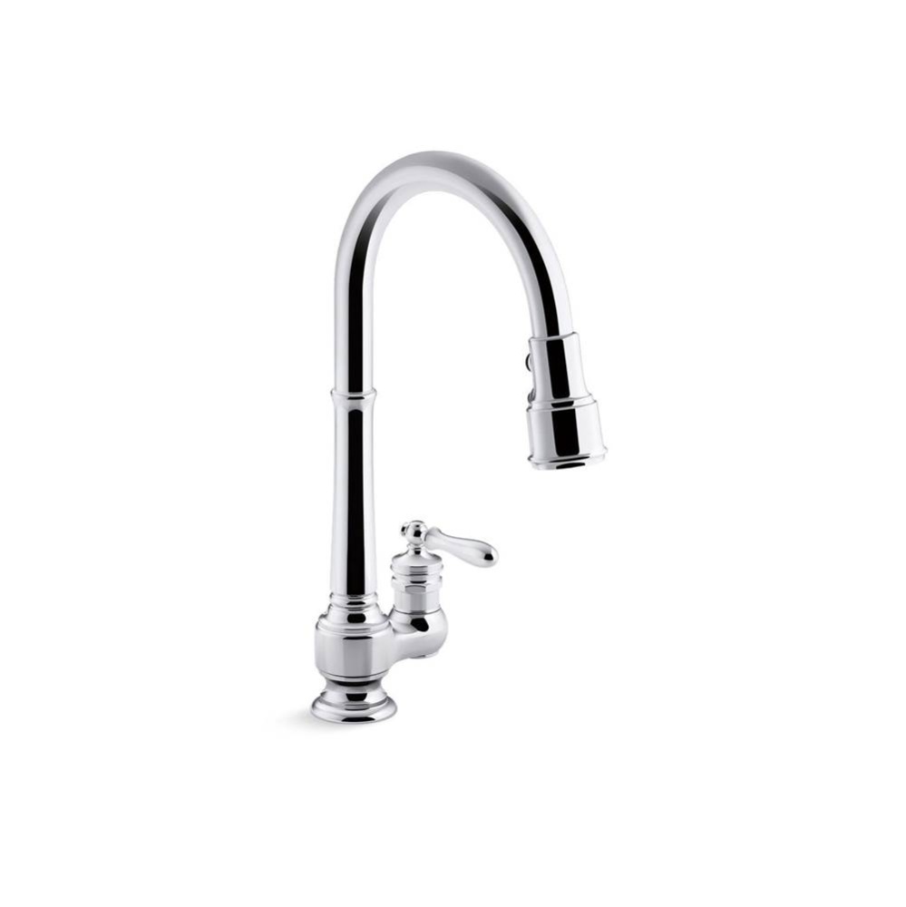 Artifacts® Pull-down kitchen sink faucet with three-function sprayhead