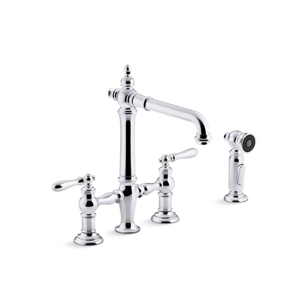 Artifacts® Two-hole bridge kitchen sink faucet with side sprayer