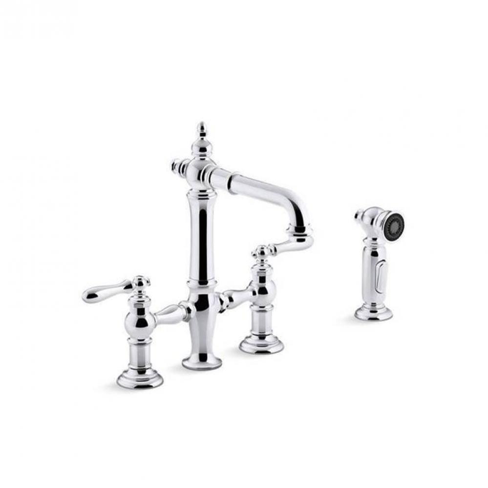 Artifacts® Two-hole bridge bar sink faucet with side sprayer