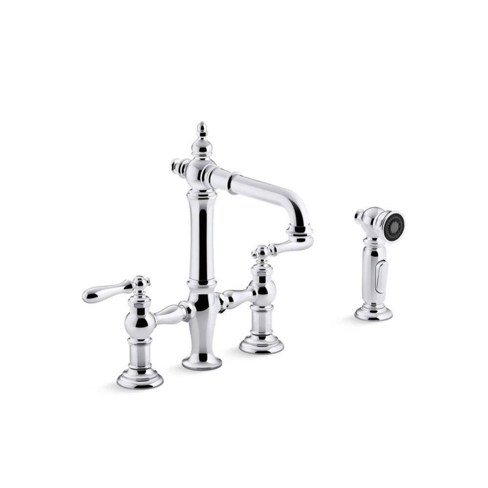 Artifacts® Two-hole bridge bar sink faucet with side sprayer