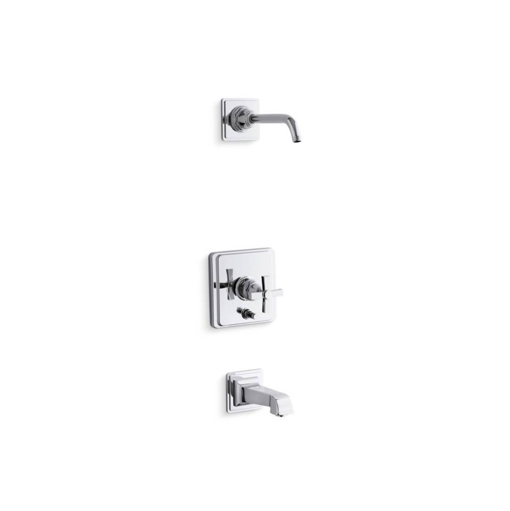Pinstripe® Pure Rite-Temp® bath and shower trim kit with push-button diverter and cross