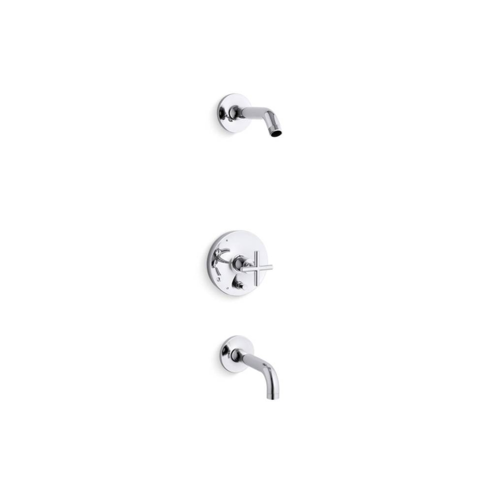 Purist® Rite-Temp® bath and shower trim kit with push-button diverter and cross handle,