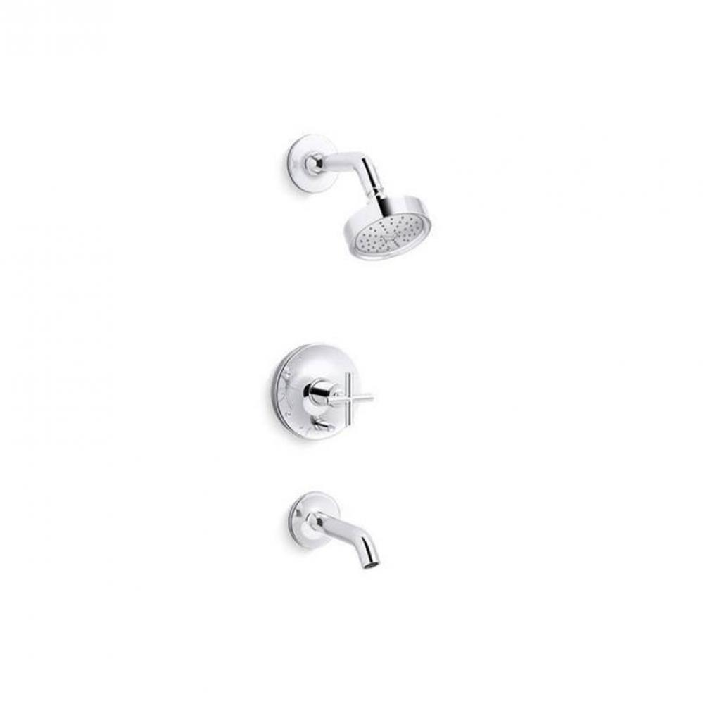 Purist® Rite-Temp® bath and shower trim kit with push-button diverter and cross handle,
