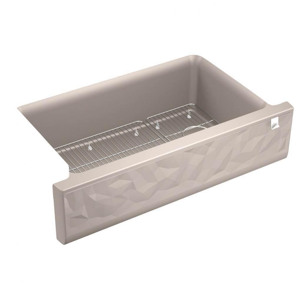 Cairn® 34'' undermount single-bowl farmhouse kitchen sink with faceted design