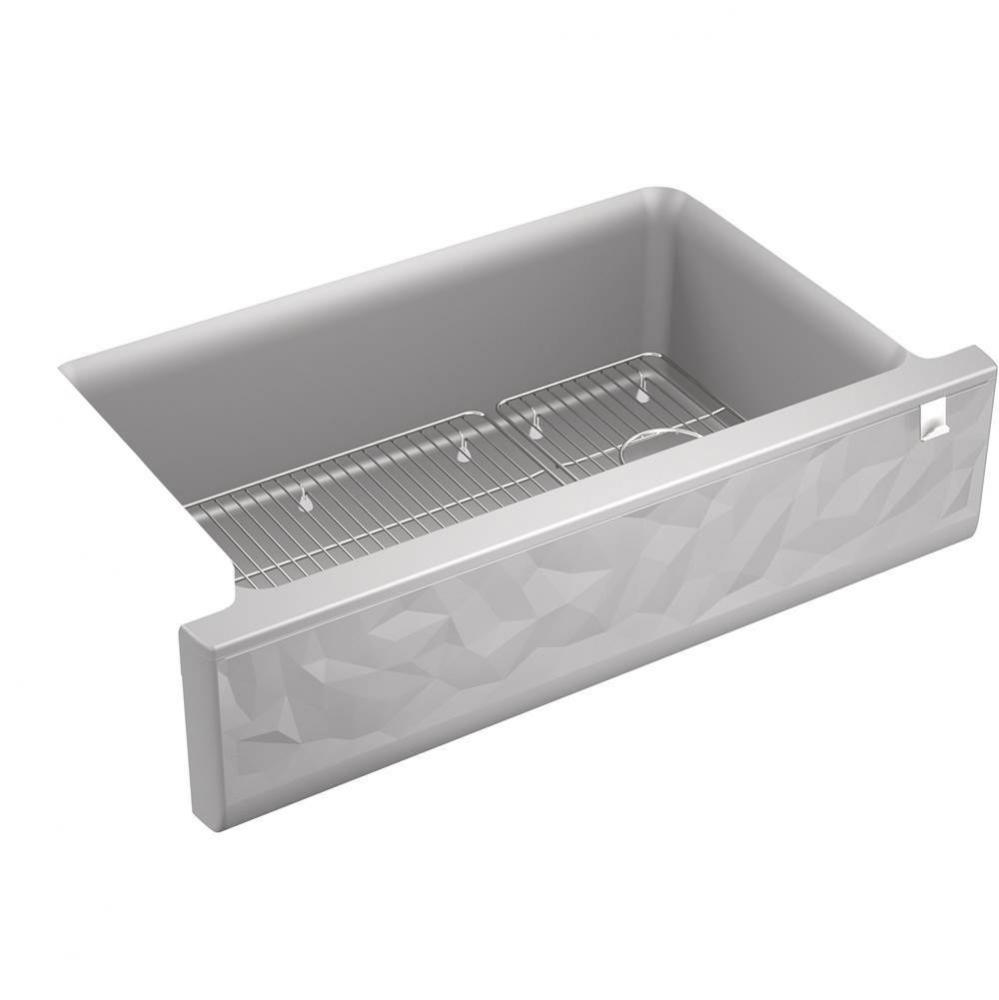 Cairn® 34'' undermount single-bowl farmhouse kitchen sink with faceted design