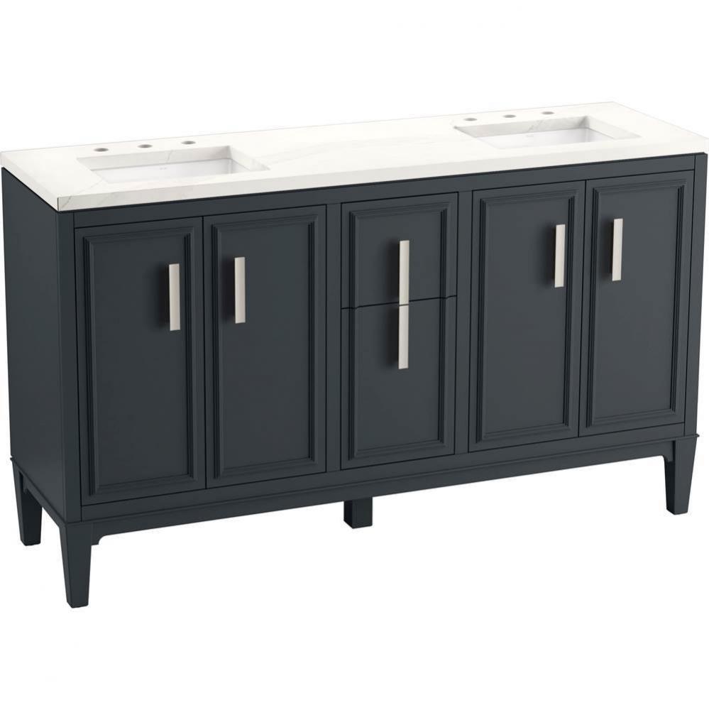 Southerk® 60'' bathroom vanity cabinet with sinks and quartz top
