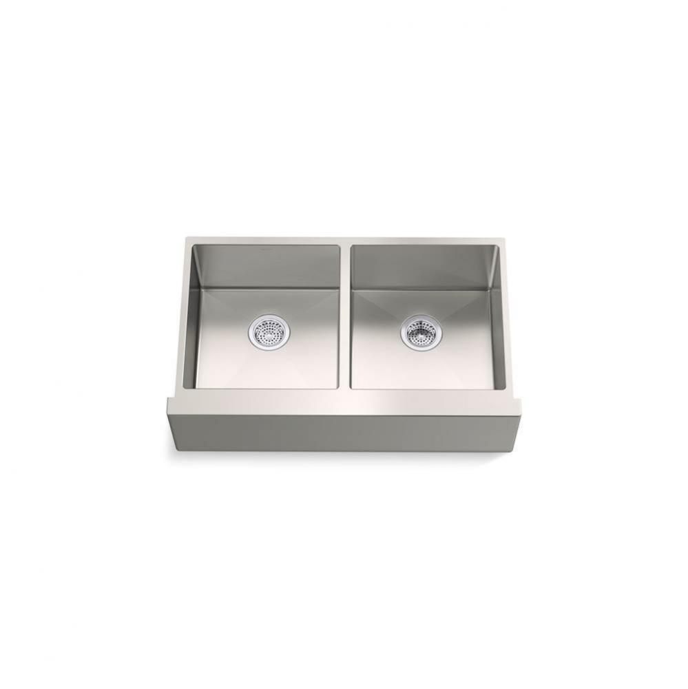 Strive® 35-1/2'' undermount double-bowl farmhouse kitchen sink with accessories