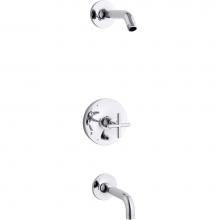 Kohler T14421-3L-CP - Purist® Rite-Temp® bath and shower trim kit with push-button diverter and cross handle,