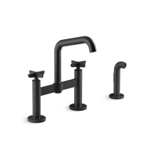 Kohler 28665-3-BL - Billet™ Two-hole bridge kitchen sink faucet with side sprayer